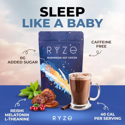 RYZE Mushroom Hot Cocoa with Melatonin, Reishi & L-Theanine, 20 Servings